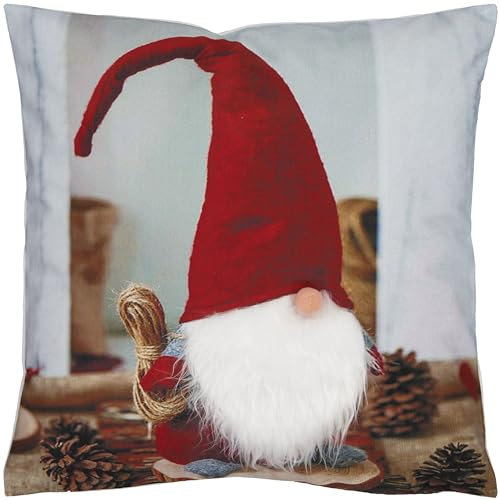 Espamira Kissenhülle Weihnachten 40x40 Wichtel Plüsch Bart Weiß Weihnachtskissen Weihnachtsdekoration Kissen Kissenbezug Stoff Eckig Reißverschluss
