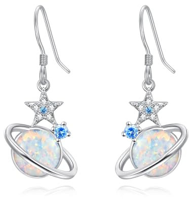 KINGWHYTE Opal Planet Ohrringe 925 Sterling Silber Stern Ohrringe Mond und Stern Ohrringe Dangling Opal Schmuck Geschenke für Frauen Teenager Mädchen