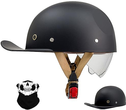 RQTEUYE Vintage Motorrad halbhelm Baseball Cap mit ECE-Zulassung, Jet Helm Retro Halbschalenhelm mit Versenkbare Sonnenblende und Schnellverschluss Schnallen für Scooter Cruiser Motorrad