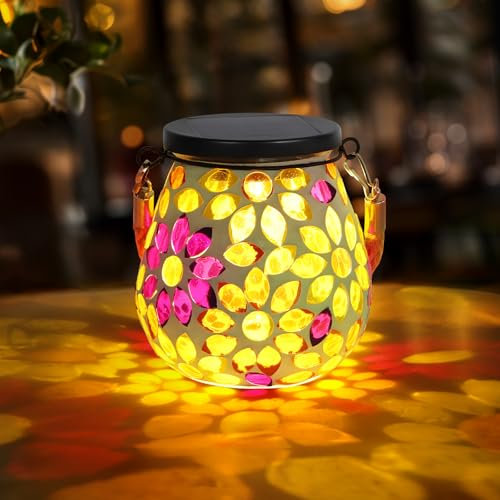 NEWNEN Solarlampen für Außen Garten, Einmachglas Solarlampen für Außen Hängend, IP65 Wasserdichte Solar Laternen für Rasen Pfad Hof Deko Boden, 2 LED-Perle Warmes Weiß und RGB (Gerbera)