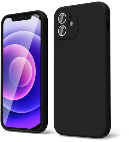 oakxco für iPhone 12 Mini Hülle Silikon Case mit Kameraschutz, Ultra Dünn Bunt Handyhülle Mädchen, Einfarbig Handy Hülle Slim Schutzhülle, Matt TPU Weich Gummi Glatt Silikonhülle Bumper, Schwarz