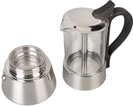 Moka da 4 Tazze, Classica Caffettiera Italiana con Vetro Borosilicato, Acciaio Inossidabile, Facile da Usare, da Usare per il Tradizionale caffè Italiano