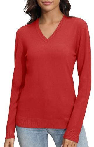 Mujeres Elementos Cuello V Autocultivo Elástico Pullover Jerséis Clásico Manga Larga Jerséis de Punto