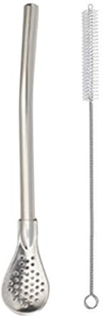 Strohlöffel Edelstahl Strohlöffel Tragbarer Stroh Sieb Rührer, Erdlöffel mit Reinigungsbürste, Abnehmbarer Teefilter, Sichere Bombilla Trinkhalme für lose Blätter Tee Getränk Suppe, 1 125 mm