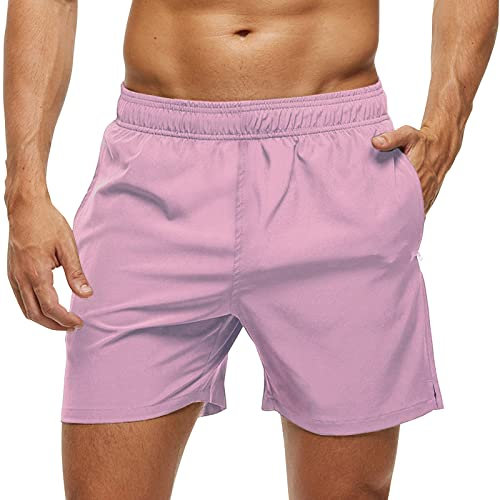 Short de Course à Pied pour Homme de 5, séchage Rapide, Pantalon d'entraînement athlétique, Short de Sport(Rose Violet,L)