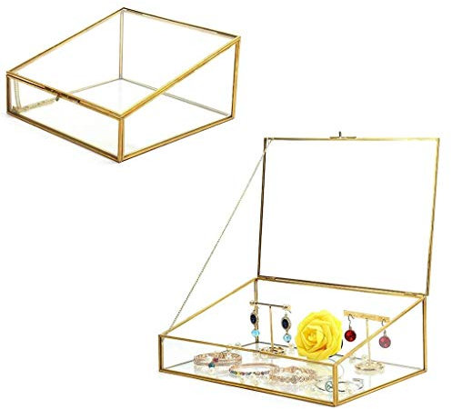 LIUNJHUY Boîte à ombre à bijoux décorative en verre transparent et cadre en métal en laiton, vitrine de comptoir, lot de 2 interesting