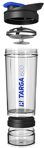 Protein Shaker 500ml + 100ml Pulverfach | Eiweißshaker mit Pulverfach | Gymshaker mit Edelstahl Mischfeder | Mixer für Proteinshakes | Shaker Gym | Klumpenfrei & Dicht | Trinkflasche 600ml BPA-frei