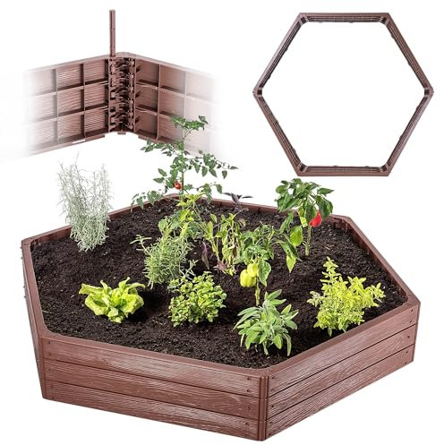 KADAX Gartenbeet, Hochbeet, Pflanzenbeet zum Anbau von Gemüse & Blumen & Kräuter, Blumenbeet, Kräuterbeet, Gemüsebeet, Beetrahmen aus Kunststoff (Sechseckig Braun)