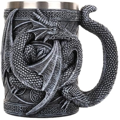 Wpsagek Medieval Dragon Mug, Dungeon and Dragons Beer Cup with Handles, Medieval Dragon Beer Stein Tankard Gothic Drink Cup, Halloween