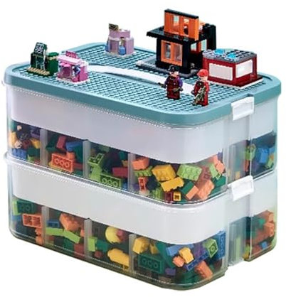 Primst Storage Box with Lid, Stackable Toys Organizers Building Blocks Storage Box Plastic Bead Container Clear Board Game Puzzle Sorter Bin (Green)