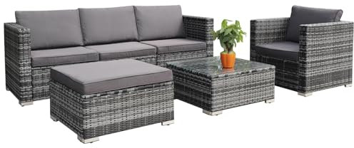 Calma Lux® Gartenmöbel Lounge Set 1-7 Personen viele Modelle inkl. Kissen Hocker Tisch mit Glas Outdoor Loungemöbel Sitzgruppe Garnitur klassisch Dunkelgrau (B:4 Pers)
