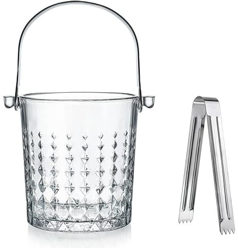 Clear Glass Ice Bucket with Handle and Ice Tong Ice Bucket for Cocktail Bar Accessories Clear Champagne Bucket for Parties（30.4OZ）