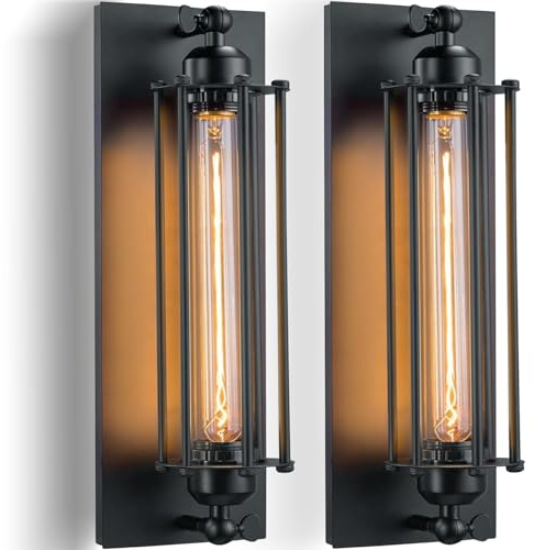 PETITES ECREVISSES 2 Stück Wandleuchte Innen Industrielle Wandleuchten Schwarz E27 Vintage Wandlampe 37cm aus Metall Wandlicht Design für Schlafzimmer Wohnzimmer Treppen Esszimmer