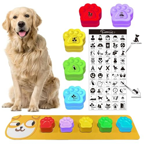 Set de 5 coloridos botones de adiestramiento, botones de adiestramiento para perros, botones de comunicación para perros que incluye almohadilla impermeable y pegatinas de adiestramiento para perros