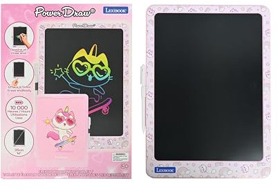 Lexibook, Power Draw®, Ardoise électronique de Dessin avec Stylet Inclus, Grand écran LCD E-Ink de 14, Efface à l'infini, Autonomie de 10 000 Heures, Rose, CRT14G