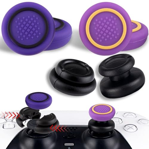 PlayRealm NO Falling Off Thumbstick Extender x 2 & Thumb Grip x 4 for PS5 & PS4 Controller (Purple Pack)