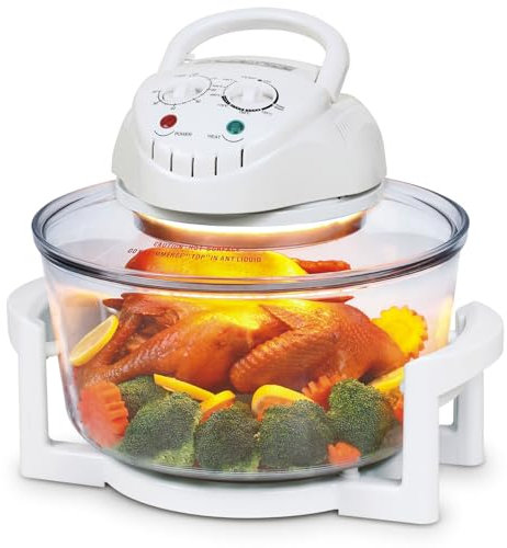 ZbOLi 12L Halogen Air Fryer, 1300W Multi-purpose Countertop Halogen Oven Air Fryer with 130-230°C Manual Adjustable Temp & Timer, Multi-function Halogen Oven, Retains Nutrients & Flavours white