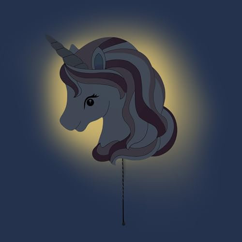 Brandsseller LED Nachtlicht aus Holz 30x29 cm Wandlampe Nachtlampe Schlummerlicht mit Zugschnur Warmweisses Licht Batteriebetrieben Einhorn Pink