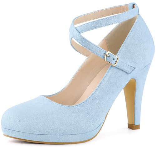 Allegra K Women's Platform Cross Strap Stiletto Heels Mary Jane Pumps Light Blue 5.5 UK/Label Size 8 US