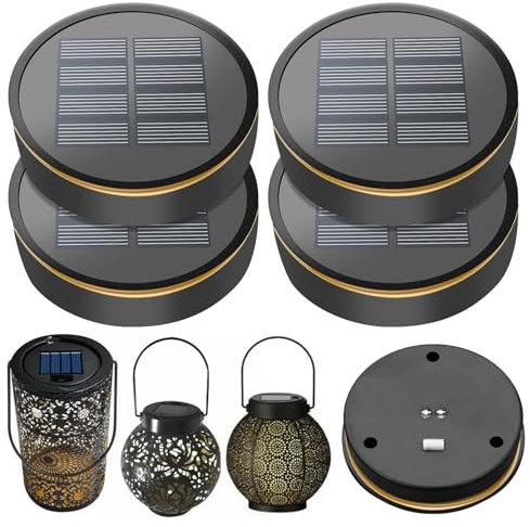 4 x Solarleuchten Ersatz Top 8cm, Solarlampe Ersatz Solarmodul mit Warmweiß / Bunt LED, Wasserdicht Solar Licht Ersatzteile für Solarlampen Laterne Deckel Garten