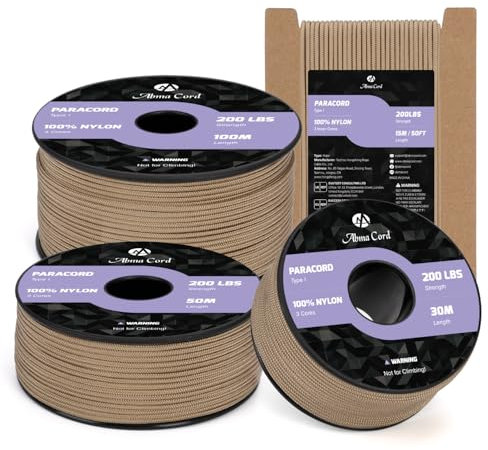 Abma Cord Paracord 2mm 15m Cuerda Nylon 3 Hebras Tipo I para Bricolaje, Camping, Al Aire Libre - MAX. 90kg (200lbs) - Marrón