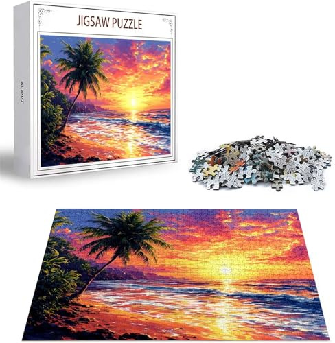 Jigsaw Puzzles for Adults 5000 Piece Jigsaw Puzzles for Adults. Puzzle Games Sunset Wooden Puzzle Beach Jigsaws Game Difficult Challenge Premium Sustainable Jigsaws, Home Decor 61.42 x 41.34inch D-338