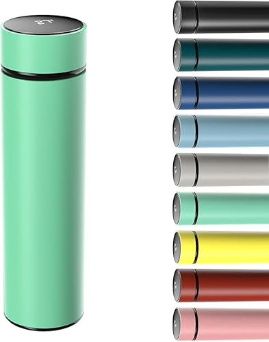 Smart Water Bottle with LED Temperature Display, 500ml Vacuum Flask, 304 Stainless Steel, Digital Touch Screen (Cardamom Green)