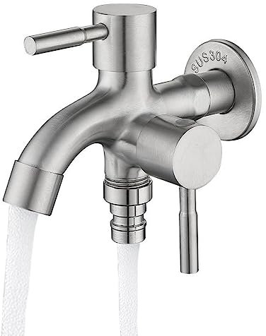 Outdoor Tap, Double Outlet Garden Tap 1/2 inch Double Outdoor Rust-Resistant Stainless Steel Water Faucet for Garden, Household, Industry