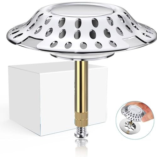 Xinlie 2-In-1 Badewannenstöpsel Haarsieb Badewanne aus Messing Gegen Verstopfung Badewannen Stöpsel Verschluss ø 72 mm Geeignet für Badewannen mit Einem Lochabstand Zwischen 3,8 cm und 4,3 cm