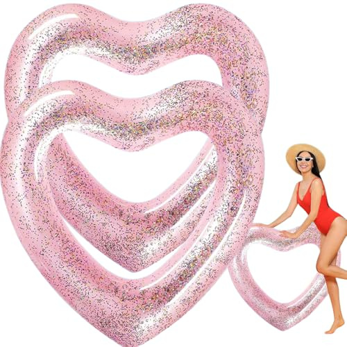 Lot de 2 bouées de natation gonflables en forme de cœur, 120 cm, pour adultes, pour piscine, plage, fête