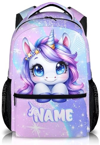 GiftRomance Einhorn Rucksack mit Namen für Mädchen – Personalisierter 17 Zoll Kinderrucksack – Schulrucksack für Kindergarten & Grundschule, 3–10 Jahre
