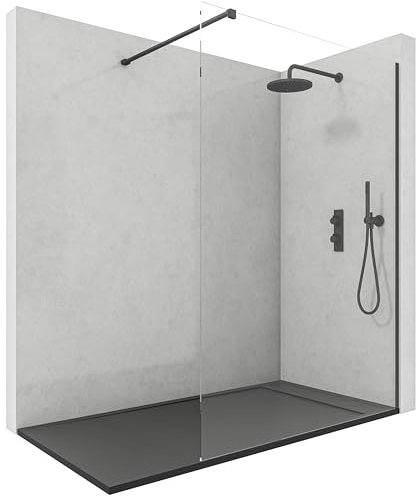 Mampara Ducha Fija - Mamparas de Ducha Fija con Cristal Templado 8 mm – Cristal Transparente con Tratamiento Antical - Perfilería Negro Mate – 100 cm (Ancho) x 200 cm (Alto)