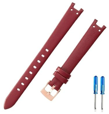WUWMTUTCK Hochwertiges Damenarmband aus schwarzem Leder und konkaver Schnittstelle, passend for Anne Klein-Serie AK 1950/9442/9918/9168 mit Stahlschnalle(Red-Rose-K12)