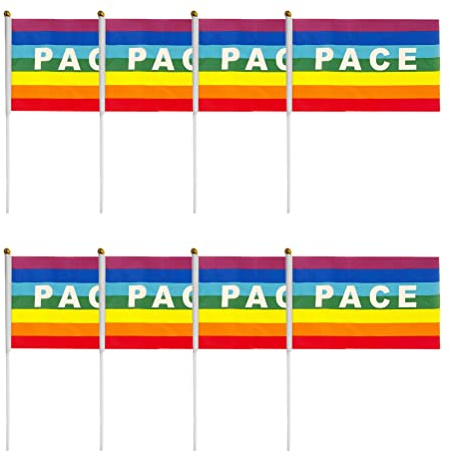 SIXRUN Bandiera della Pace, Set di 50/100 Pezzi Bandiere Arcobaleno in Poliestere Tenute in Mano Decorazione Esterna Vivace per Festival e Feste (SIXRUNa10Nq-10337351)