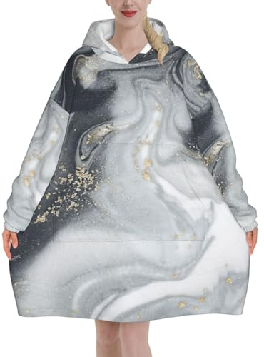 Kuschelige Loungewear-Decke aus orientalischem Marmor, Stein, Flanell, Plüsch, für Erwachsene, mit Kängurutasche für kaltes Wetter