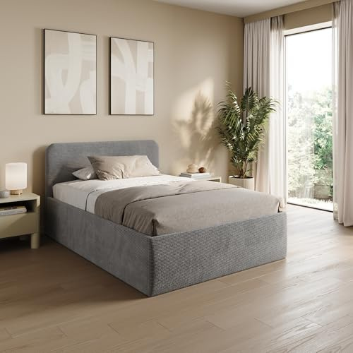 Home Collective Polsterbett 120x200 cm Doppelbett Bett mit verstellbarem Lattenrost & Stauraum, viele Größen verfügbar | Kordstoff Grau