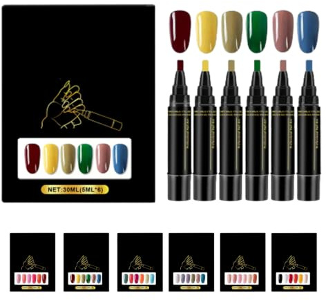Esmalte Rotulador para Uñas, Esmalte de Uñas en Rotulador, Rotulador Uñas Secado Rapido, Set de 6 Colores para Manicura en Casa, Fiestas y Viajes (C)