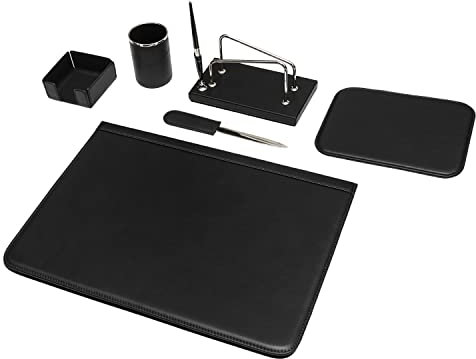 Juego de escritorio de 6 piezas - 100% cuero de plena flor - Hecho a mano en Italia por expertos artesanos - Elegante y funcional, ideal para la oficina - Negro