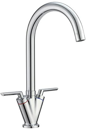 JASSFERRY Grundlegende Wasserhahn Küche Küchenarmaturen Doppelgriff-Spültischbatterie mit 360° schwenkbarem Auslauf, für die Küchenspüle, Chrom Poliert