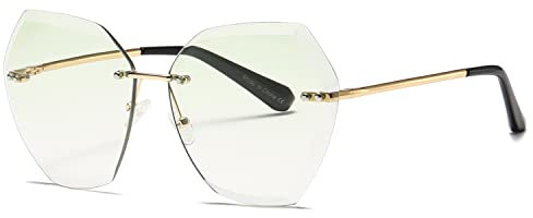 kimorn Sonnenbrillen für Frauen Übergroße randlose Diamant-Schneidlinse Klassisch Eyewear AE0534 (Gold&Grün, 65)