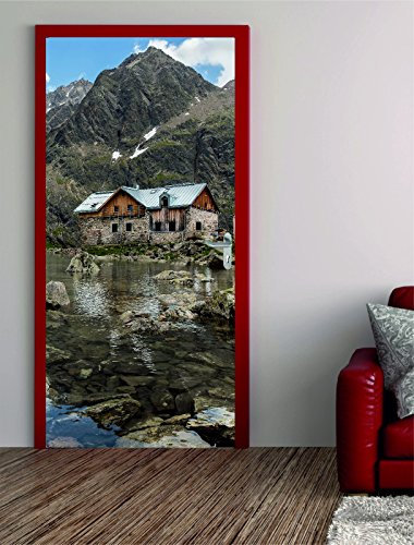 Türposter TRAUMHAUS 62x200cm Türfolie Türtapete Berge Alpen See Nr. 56