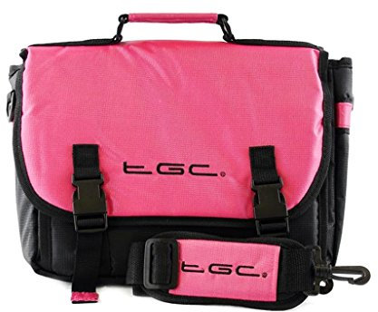 New TGC ® Messenger Style TGC Padded Carry Case Bag for The ieGeek 12.5 Portable DVD Player (Hot Pink & Black)