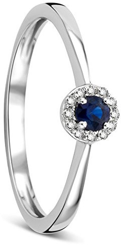 Orovi Solitär Ring Damen Weißgold 9 Karat / 375 Gold Saphir Diamant Brillianten 0,05 ct