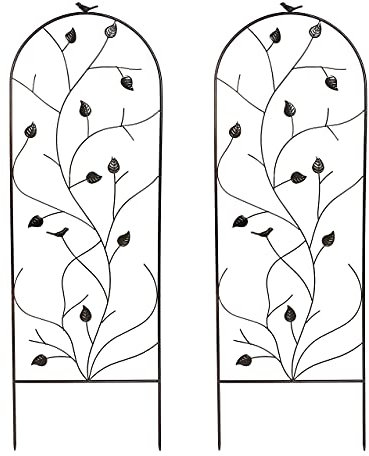 RUDDINGS WOOD Set of 2 x 120cm Bird and Leaf Black Metal Garden Trellis - Flower Plant Support Frame