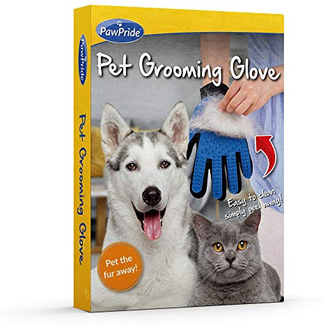 PawPride Pet Grooming Glove, Easy to Use Pet Brush, Fur Remover, Massage Mitt and Ideal for your Shedding Dogs, Cats, Rabbits! Super Easy to Clean & BPA Free Silicone
