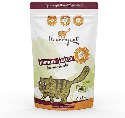 I Love My Cat Immun Pulver - 80 g. Ergänzungsfuttermittel für Katzen mit Brennnessel, Hagebutte und Insektenprotein – Ohne Künstliche Zusatzstoffe