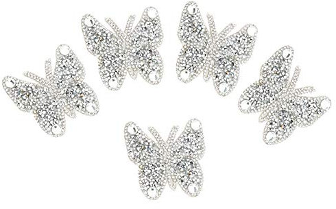 5pcs strass patchs en tissu broderie autocollant colle thermofusible appliques cristaux strass perles Applique décor(argent)