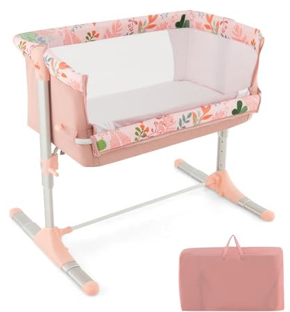 DREAMADE 2 in 1 Babybett & Beistellbett, Höhenverstellbar & Klappbar Reisebett mit Matratze & Tragetasche, Kinderbett für Baby 0-6 Monate bis 9 kg belastbar (Modell 2, 92 x 57 cm)