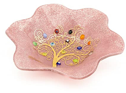 Sospiri Venezia Svuotatasca Piatto Soprammobile Ciotola Albero della Vita Vetro Murano Decorato Murrine e Foglia Oro Idea Regalo Realizzato a Mano Made Italy (13x13 cm)