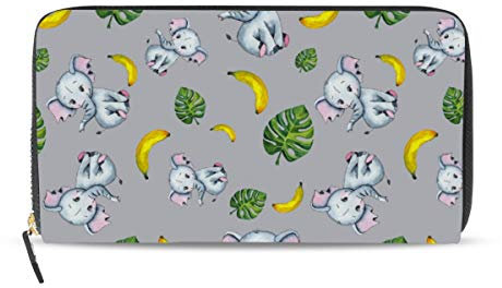 Rootti Elefant Baby Blätter Frauen Lange Geldbörse PU Leder Mädchen Reißverschluss Geldbörse Münze Bargeld Telefon Clutch Tasche Multi Kartenhalter Tasche